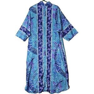 Sante Intimates Kaftan Muumuu House Dress Medium Blue Purple Elegant Zip Kimono